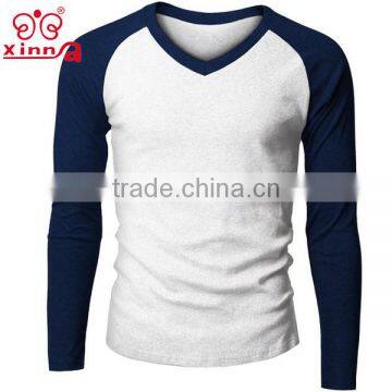 Long sleeves Men 100% v neck tshirt