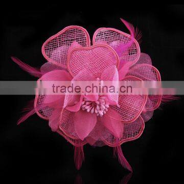 Wedding party brooch polka fabric flower brooches organza feather flower hair flower clip