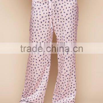 2017 MGOO Customized Pattern Printing Silk Pyjamas Long Sleeve Piping Pocket Satin Sleepwear Set For Women photo-3