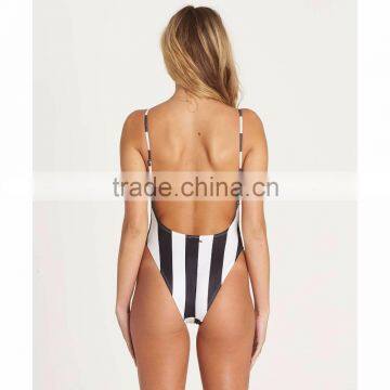 Customize Allover Nautical Stripe Print Swimsuit Scoop Front Neckline Low Back Cut Swimwear Polyamide Elastane Material Blend photo-2