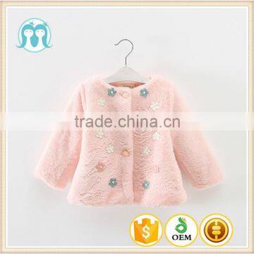 Winter kids coats of new design alibaba wholesale clothing long sleeve embroidered little flower decorated fancy girl coat