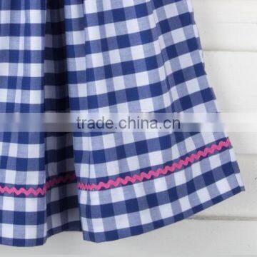 Blue Plaid Children Frocks Designs Kids Smocked Clothing Short Sleeve Baby Girl Dresses photo-2