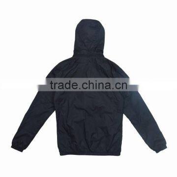Single Plain Black Removable Hood Mens Fall Jacket photo-4