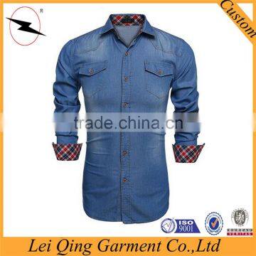 Casual long sleeve slim fit button denim shirts with pockets