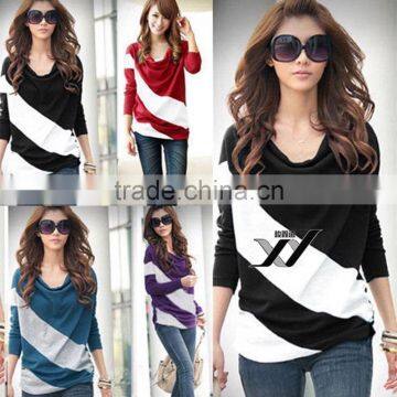 fashion women long sleeve striped t-shirt