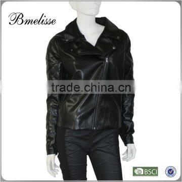 2014-2015 new arrival Stylish women's shinny black fashion pu Jacket