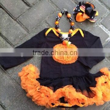 halloween baby pumpkin romper tutu romper dress with matching necklace and hair bow