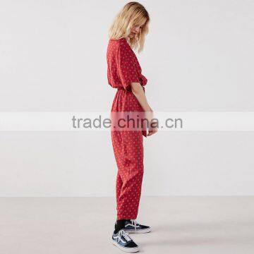 Vintage Touch Wrap Over Half Sleeve Printed Peasant Jumpsuit for Lady photo-2