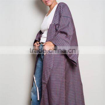 Newest Style Jacket With Squared Neck Haori Full Textured Yarn Dye Silk Kimono photo-5