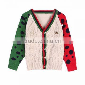 High Quality Contrast Color Cable Knit Boy's V-neck Cardigan Sweater photo-2