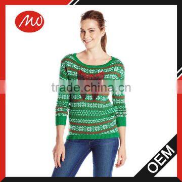 Women's Sequin Bow On Fair Isle Ugly Christmas Sweater