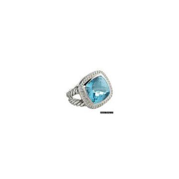 Sell Sterling Silver Ring with Swiss Blue Topaz and Diamond