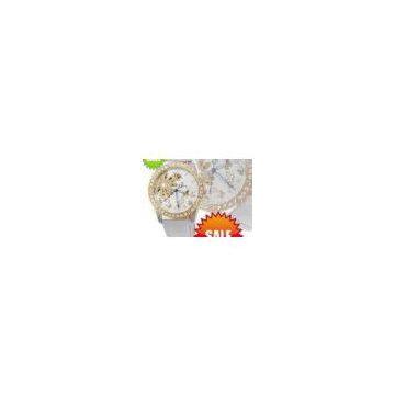 White Dial Crystal Ladies Automatic Watch With Inlay Flower Butterfly