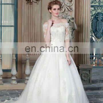 ED Wholesale See Through Back Off Shoulder Beadded Lace Appliques Wedding Dress