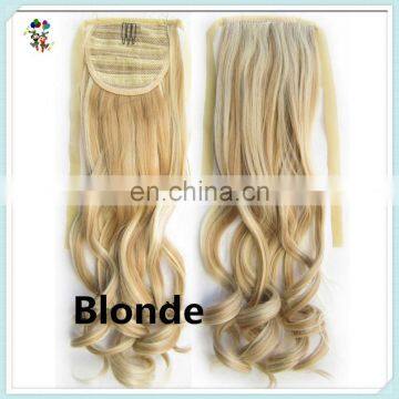 Fashion Ribbon Wrap Around Womens Blonde Long Wavy Hair Ponytails HPC-0173