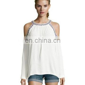 2016 New Fashion Design Cold Shoulder Long Sleeve Blouse Top For Women