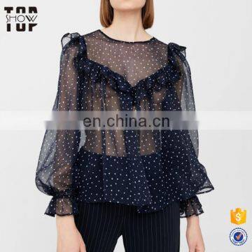 Womens Blouses 2017 Polka-dot Women Long Sleeve Blouse Tops Women photo-2