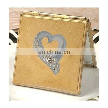 Gold Compact Mirror with Silver Heart and Rhinestone