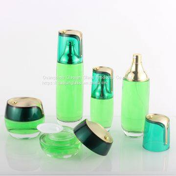 Latest New Model 100Ml Green Skin Care Glass Cosmetic Lotion Bottle With 30G Jar