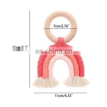 Ins Hot Sale Rainbow Teether Toy Wood Teething Ring For Baby photo-5