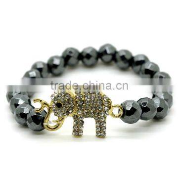 Magnetic Faceted 8MM Beads With Gold Diamante Elephant Stretch Bracelet