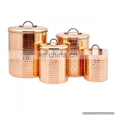 copper plated shiny hammered canister sets