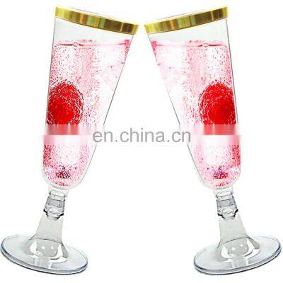 Clear Plastic Cups With Rose Gold Rimmed Disposable Wedding Party Plastic Champagne Flutes photo-2