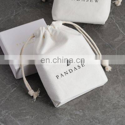 PandaSew Custom Logo Cotton Canvas Square Bottom Drawstring Packaging Bag Jewelry Pouch Shopping Bags