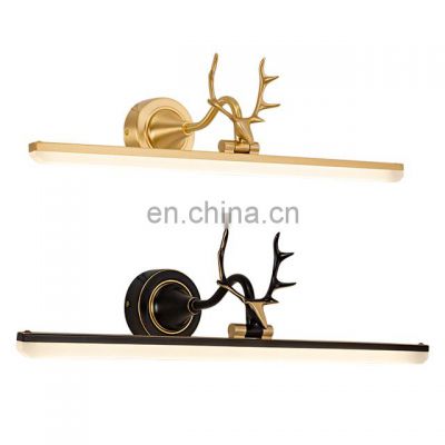 2022 New Arrival European Style Acrylic Sconce Light Bathroom Nordic Retro Elk Antlers Mirror Lamp Modern