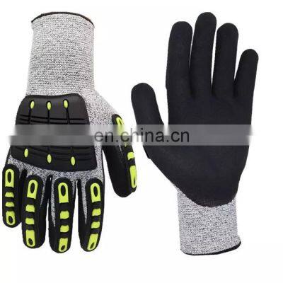 Construction TPR Mechanical Impact Cut Resistant HPPE Nitrile Coated Safety Gloves For Work