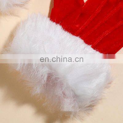 Fashion Style Party Decoration Women Ladies Teen Short Gold Velvet Santa White Fur Mouth Red Christmas Gloves photo-5