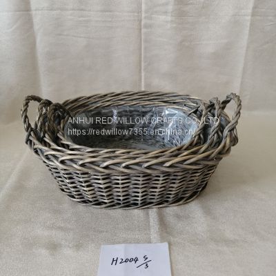 Flower Garden Basket Round Flower Pot Handmade Grey Wicker Baskets