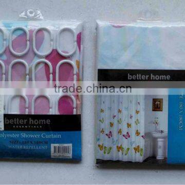 1PC POLYESTER PRINTED SHOWER CURTAIN WITH C SHAPE HOOKS