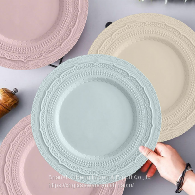 13 Inch Decorative Porcelain Pottery Dish Crockery Embossed Wedding Lace Pink Ceramic Charger Plates photo-3