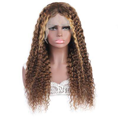 Highlight Wig Human Hair 13X4 Kinly Curly Frontal Wig P4/27 Honey Blonde Highlighted Lace Frontal Wigs For Women photo-2