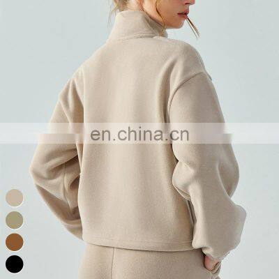 Winter Training Running Sweater Coat Stand Collar Windproof Outdoor Sports Sweatshirts Fleece Zipper Yoga Jacket For Women photo-3