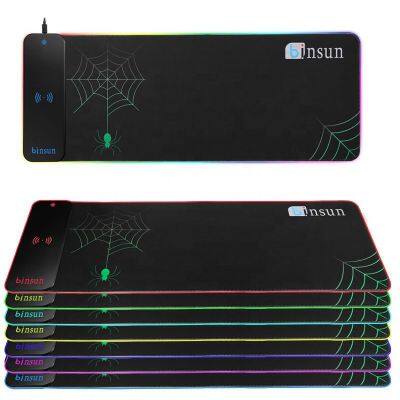 Custom Logo Computer Gamer Black Plain Color Large Xxl LED Rgb Light Gaming Wireless Charger Mouse Pad photo-4