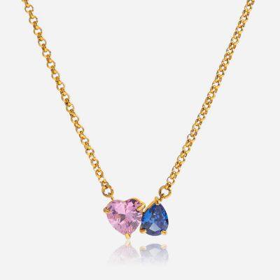 Custom Round Stainless Steel Rhinestone Charm Necklace - 18K Gold Plated Brass Jewelry