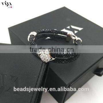 2016 Wholesale Luxury Stingray/ Python Leather Crystal Bracelet With Rose Gold Clasps Black Diamond photo-6