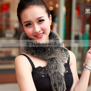 Super Quality Real Natural Color Silver Fox Fur Muffler For Ladies