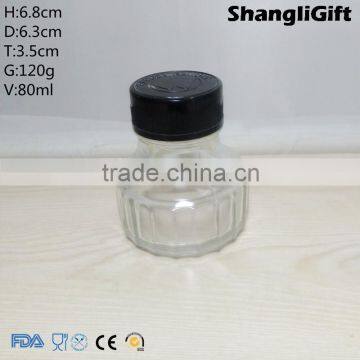 Ribbed Ink Bottle 80ml Glass Bottle With Black Lids