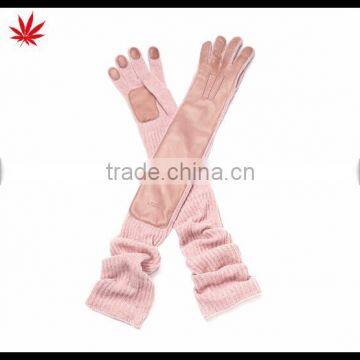 ladies cheap micro woolen long leather gloves