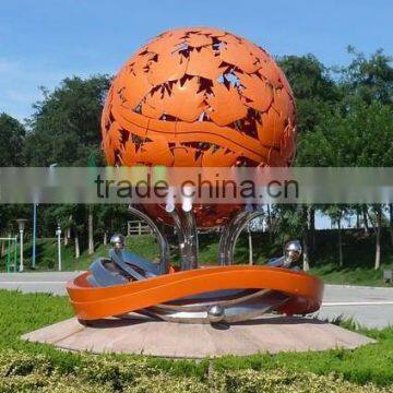 Stainless steel orange maple leaf patterns ball sculpture