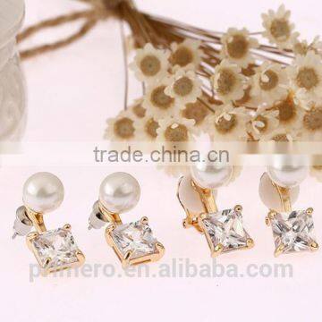Gorgeous Design Pearl Top Quality Cubic Zirconia Bridal Dangle No Hole Earring photo-6
