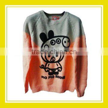 2016 Products Bros Pig Pig Baby Rinne Women Printed Grey Orange Long Sleeve Knitted Sweater