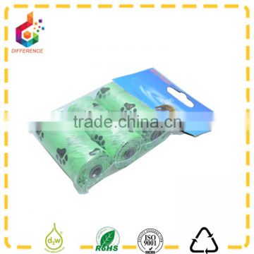 Disposable green printed with foot pattern pet dog waste bags