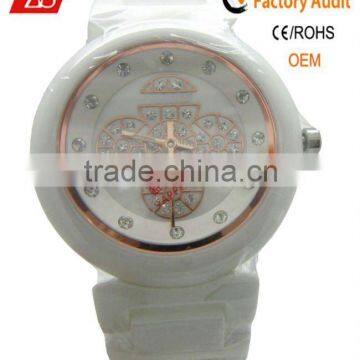 Exquisite Handicrafted Round Solid White Ceramic Date Time Quartz Wrist Watch Ladies Watch