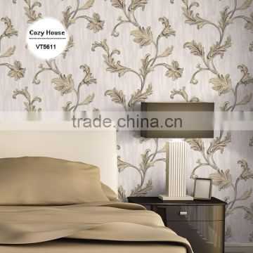 on sale deep embossed pvc wallpaper, ivory country leaves wall paper for home walls , eco-friendly wall sticker manufacturer