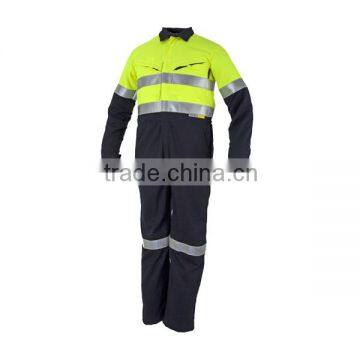 European Fluoro Yellow/Navy Shiny Reflective Safty Coveralls Workwear