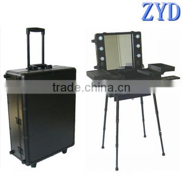 Stylish Aluminum Trolley Makeup Case With Light With Mirror